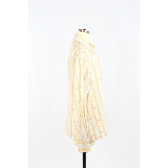 Vintage 70's LADY MANHATTAN Rose Embroidered Striped Button Down Shirt, Size M - Picture 2 of 14